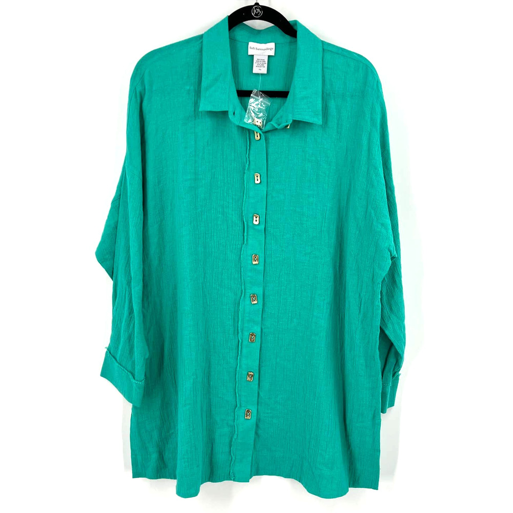 Soft Surroundings NEW Linen Blend Tunic Blouse Long Sleeve Button Casual PXL‎